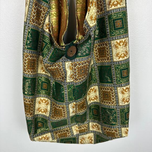 Womens Bohemian Tribal Button Closure Ethnic Green/Gold Shoulder Crossbody Bag - Picture 4 of 7